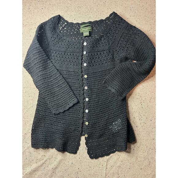 Eddie Bauer Black Crochet Open Knit Cardigan Small Boho Festival Y2K - Picture 1 of 6